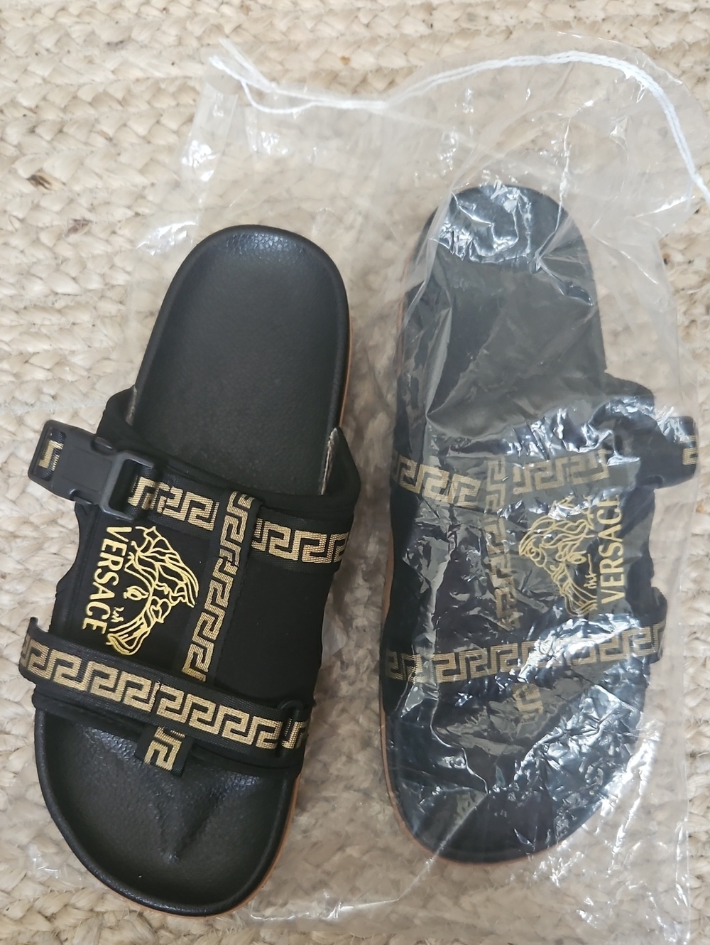 Versace Black and Gold Medusa Buckle Slide Sandals Unisex Men's/ Women's